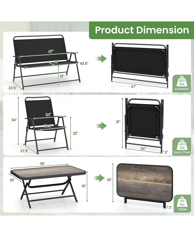 Gymax 4 Piece Outdoor Conversation Set Metal Frame Outdoor Bistro Set w/ 2 Chairs