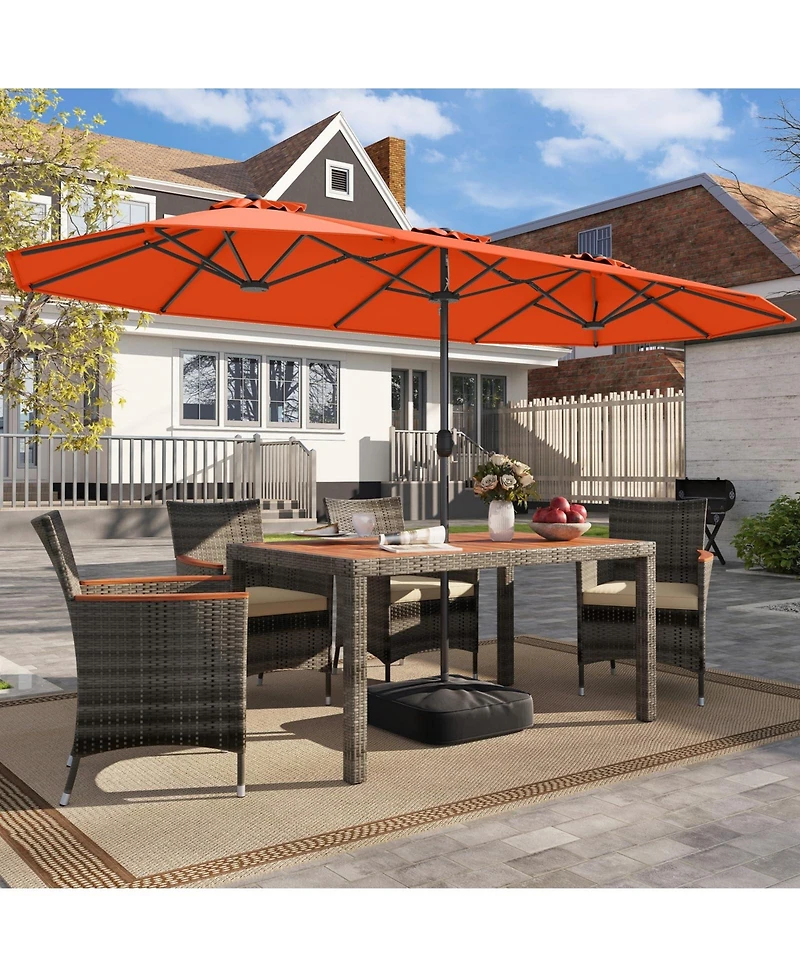 13 Feet Double-Sided Patio Twin Table Umbrella with Crank Handle