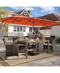 13 Feet Double-Sided Patio Twin Table Umbrella with Crank Handle