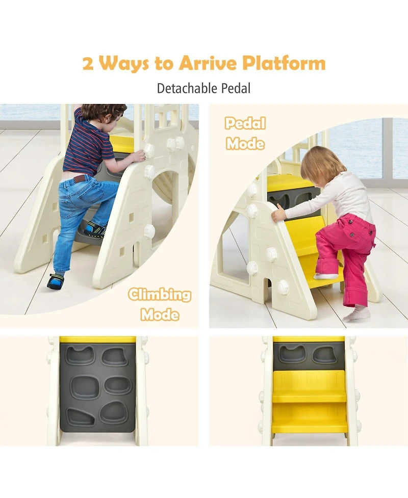 6-in-1 Large Slide for Kids Toddler Climber Slide Playset with Basketball Hoop