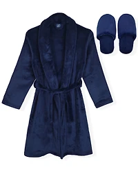 Max & Olivia Little and Big Boys 2-Piece Flannel Fleece Robe Slippers Set