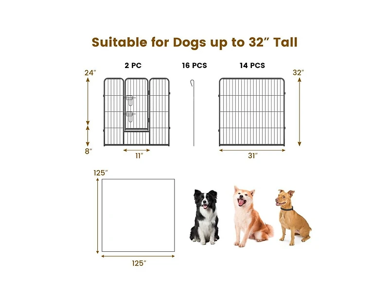 16 Panel Dog Playpen with Lock and Large Door