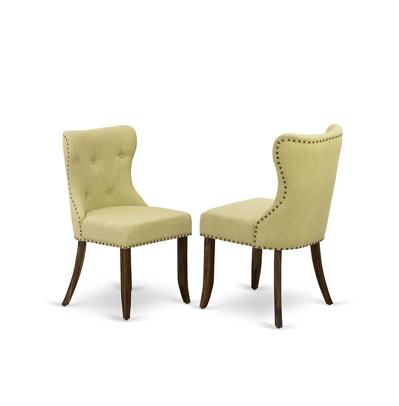 East West Furniture 5-Pc Dinette Set-Limelight Linen Fabric Seat and Button Tufted Back Kitchen Parson Chairs and Rectangular Top Dining Table with Ha