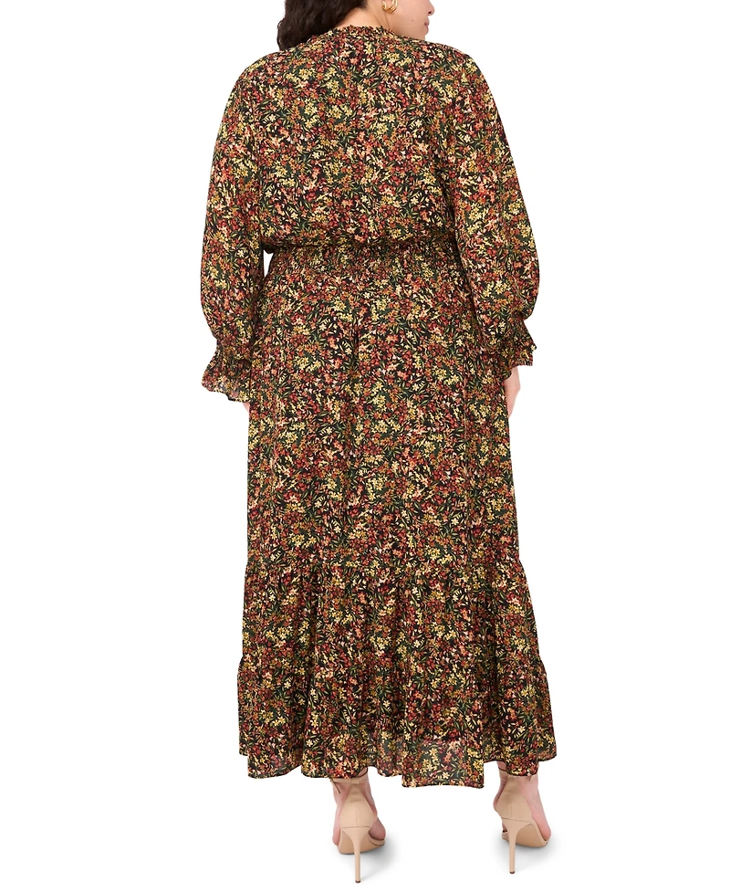 Vince Camuto Plus Long Sleeve Smocked Waist Maxi Dress