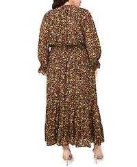 Vince Camuto Plus Long Sleeve Smocked Waist Maxi Dress