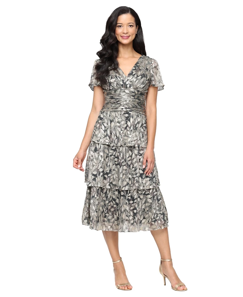 Sl Fashions Women's Tea Length Printed Lurex Midi Dress
