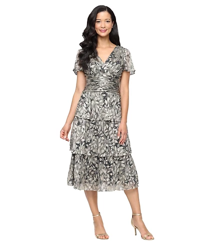 Sl Fashions Women's Tea Length Printed Lurex Midi Dress