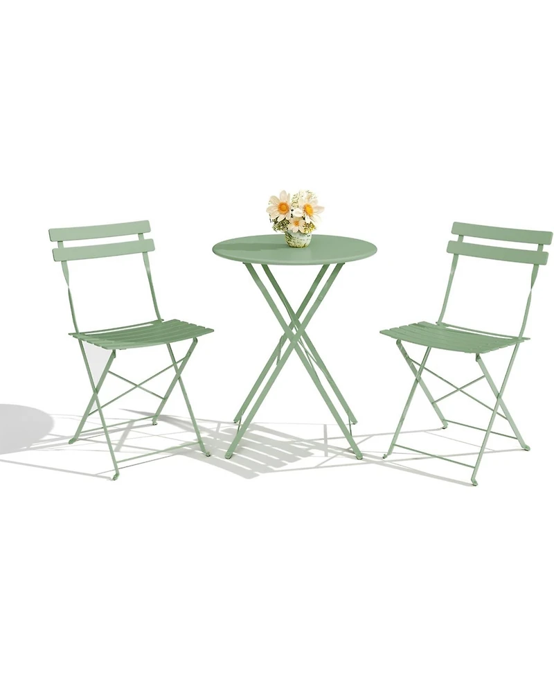gaomon 3 Pieces Green Patio Bistro Set, Folding Table & Chairs, Metal Frame, Weather Resistant, Space Saving for Indoor & Outdoor