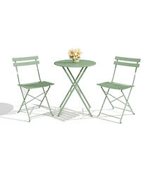 gaomon 3 Pieces Green Patio Bistro Set, Folding Table & Chairs, Metal Frame, Weather Resistant, Space Saving for Indoor & Outdoor