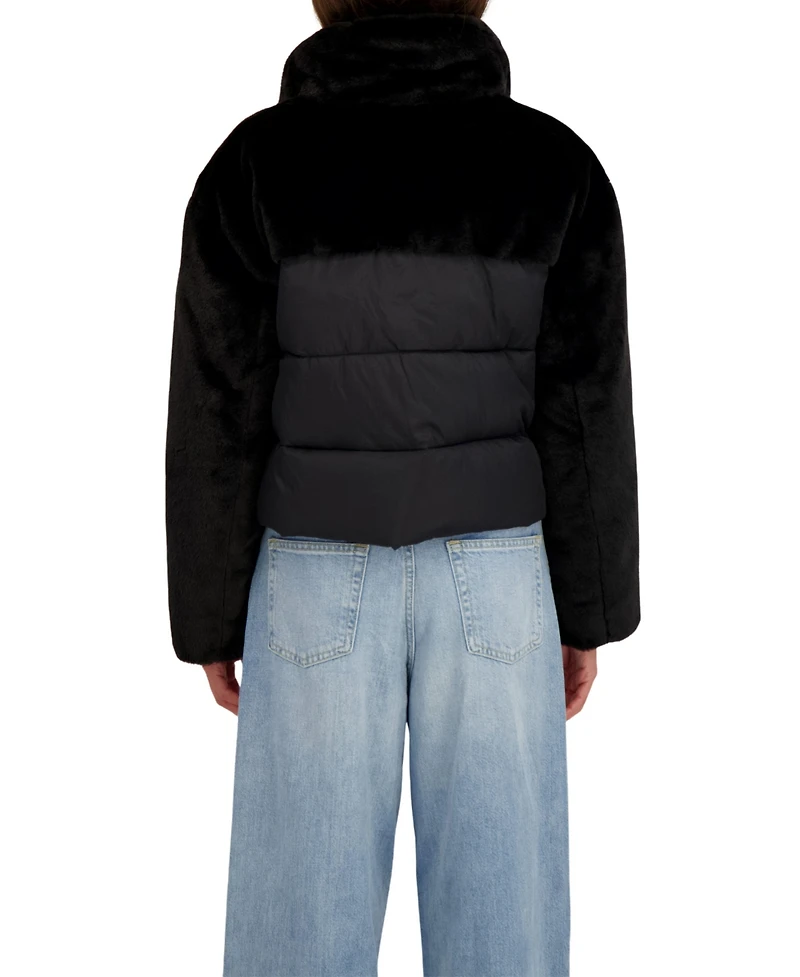 Sebby Collection Women's Short Mix Media Puffer Jacket