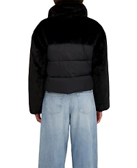 Sebby Collection Women's Short Mix Media Puffer Jacket