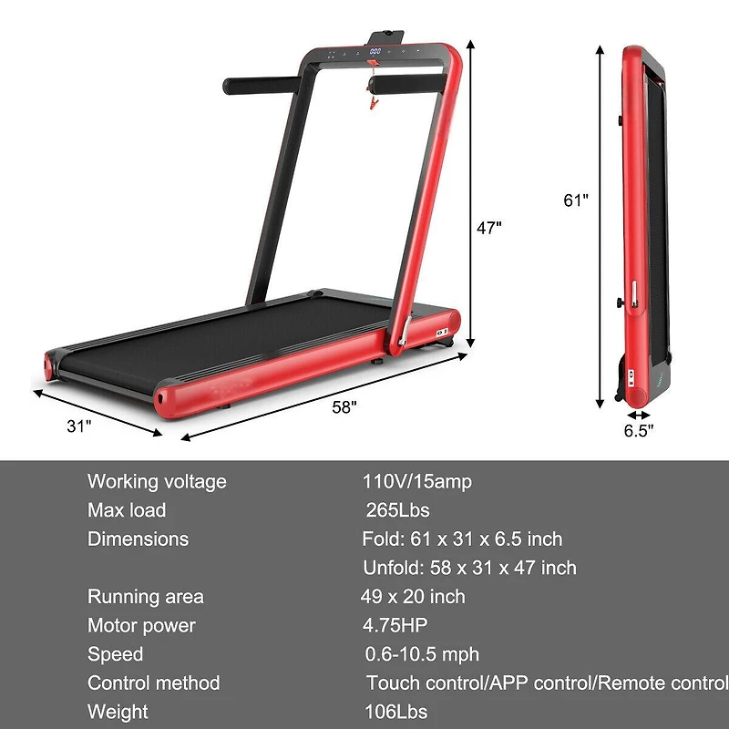 4.75HP 2-in-1 Folding Treadmill with Remote and App Control