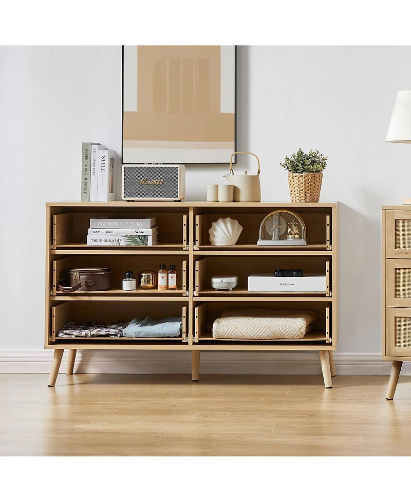 Casainc Wooden Storage Cabinet Double Dresser with rattan drawers