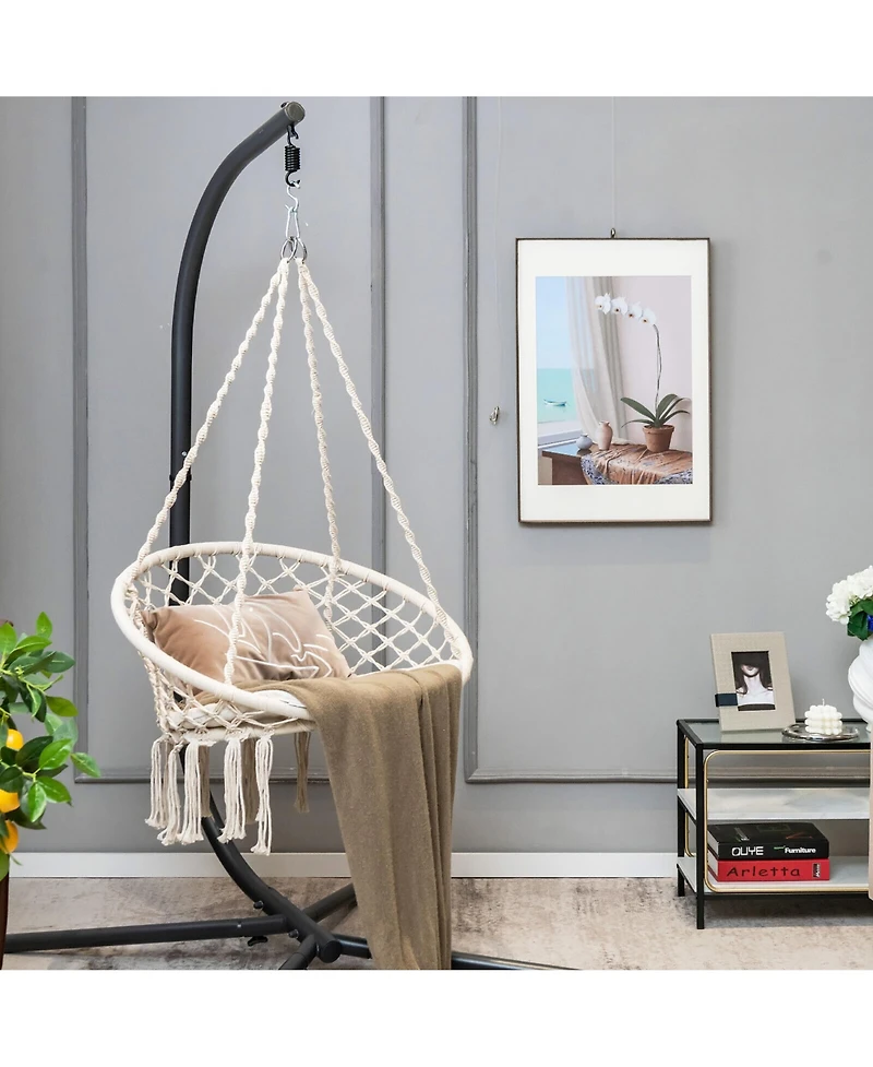 Gymax Hammock Swing Chair with Cushion Hanging Hardware Kit Indoor Outdoor