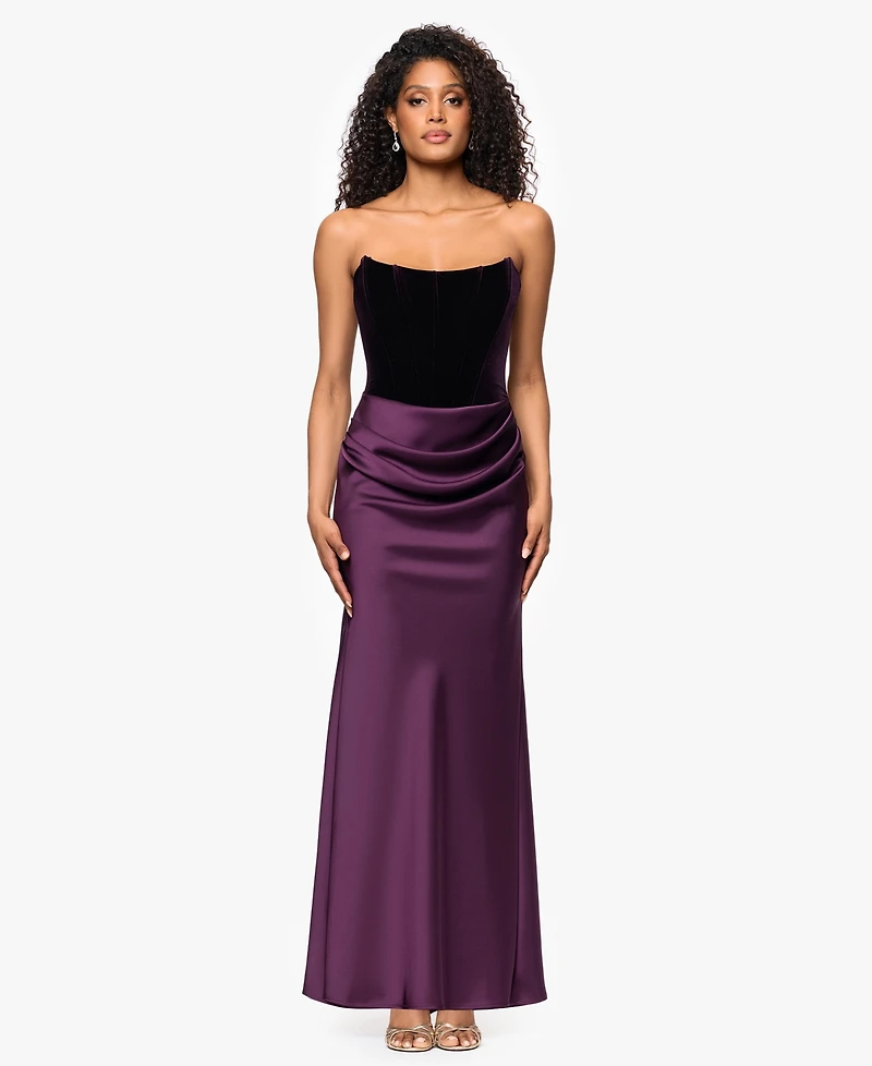 Betsy & Adam Women's Strapless Velvet Corset Dress
