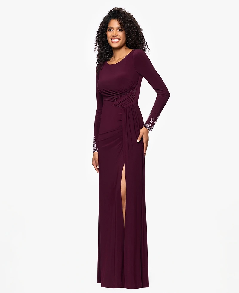 Betsy & Adam Women's Long Sleeve Beaded Cuff Dress