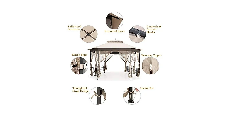 10 x 12 Octagonal Patio Gazebo with Mosquito Net