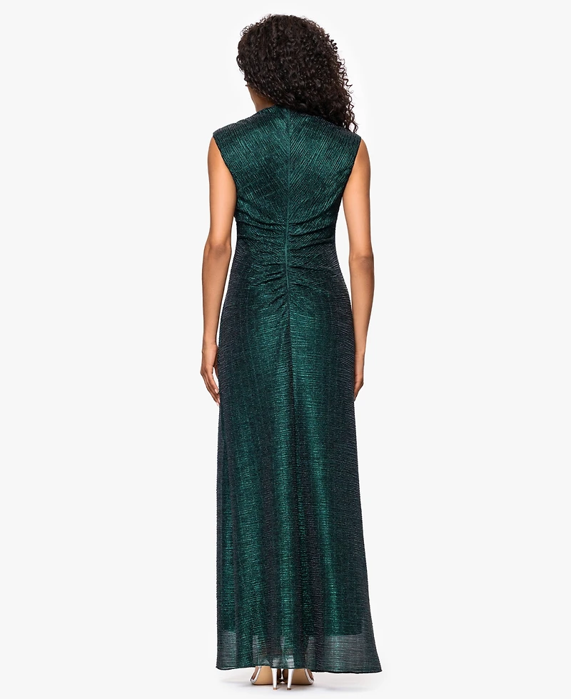 Betsy & Adam Women's Crinkle Ruched Slit Gown