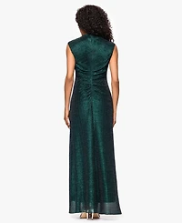 Betsy & Adam Women's Crinkle Ruched Slit Gown