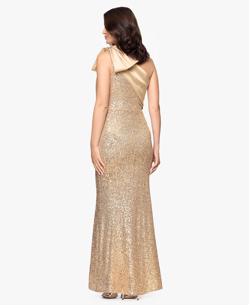 Betsy & Adam Women's Sequined One Shoulder Gown