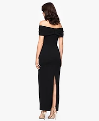 Betsy & Adam Women's Long Scuba Crepe Off-The-Shoulder Dress