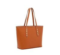 Susu Brown Leather Shoulder Bag Big Work Tote Purse for Women Laptop Handbag with Zipper Closure