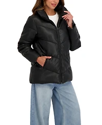 Sebby Collection Women's Faux Leather Puffer Jacket