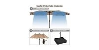 15 Feet Double-Sided Twin Patio Umbrella with Crank and Base