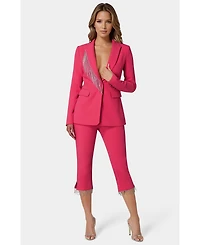 Bebe Mid Waist Rhinestone Fringe Capri
