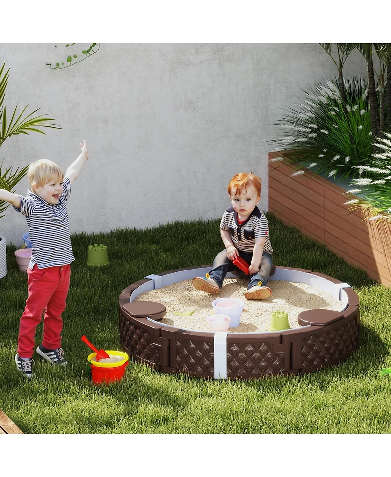 Qaba Round Kids box with Cover, 3 Seats, Bottom Liner,