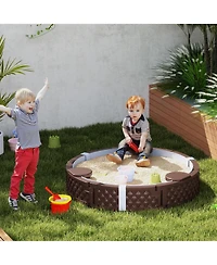 Qaba Round Kids box with Cover, 3 Seats, Bottom Liner,