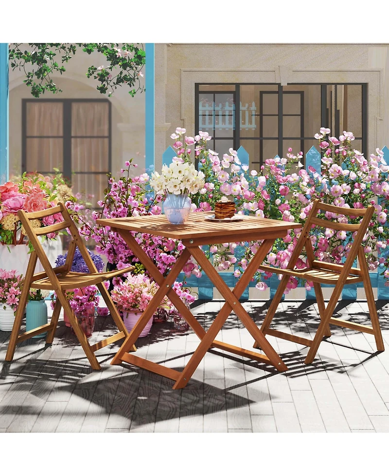Costway 29.5" x 29.5" Patio Dining Table with Teak Painting 2" Umbrella Hole