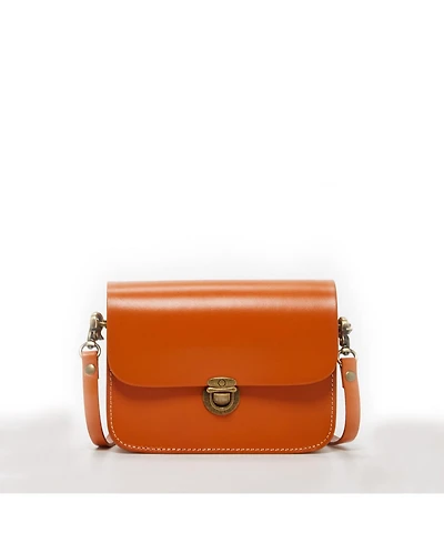 Susu Light Brown Leather Crossbody Bag Caramel Small Structured Purse with Vintage Clasp for Women