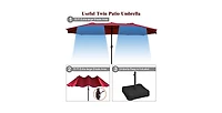 15 Feet Double-Sided Twin Patio Umbrella with Crank and Base