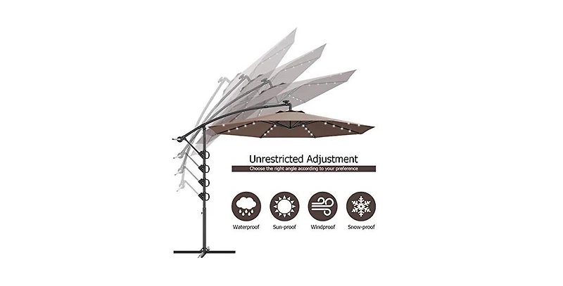 10 Feet 360° Rotation Solar Powered Led Patio Offset Umbrella without Weight Base