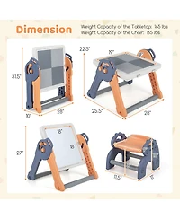 6-in-1 Folding Kids Art Easel with Reversible Building Block Tabletop