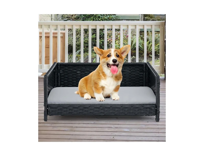 Rattan Dog Bed with Waterproof Soft Cushion for Medium and Small Dogs and Cats