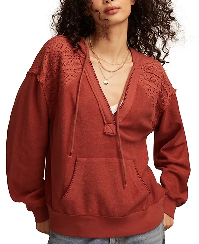 Lucky Brand Women's Crochet Trim Baja Hoodie