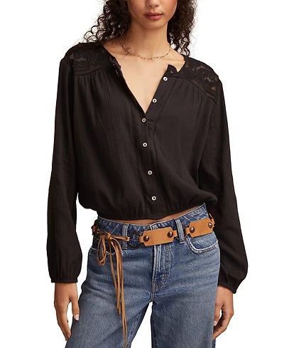 Lucky Brand Women's Long Sleeve Pintuck Bubble Top