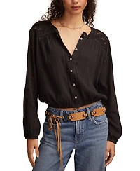 Lucky Brand Women's Long Sleeve Pintuck Bubble Top