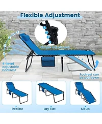 Gymax 2 Pcs Folding Chaise Lounge Portable Lay Flat Reclining Chair w/ 4-Level Backrest Side Pocket