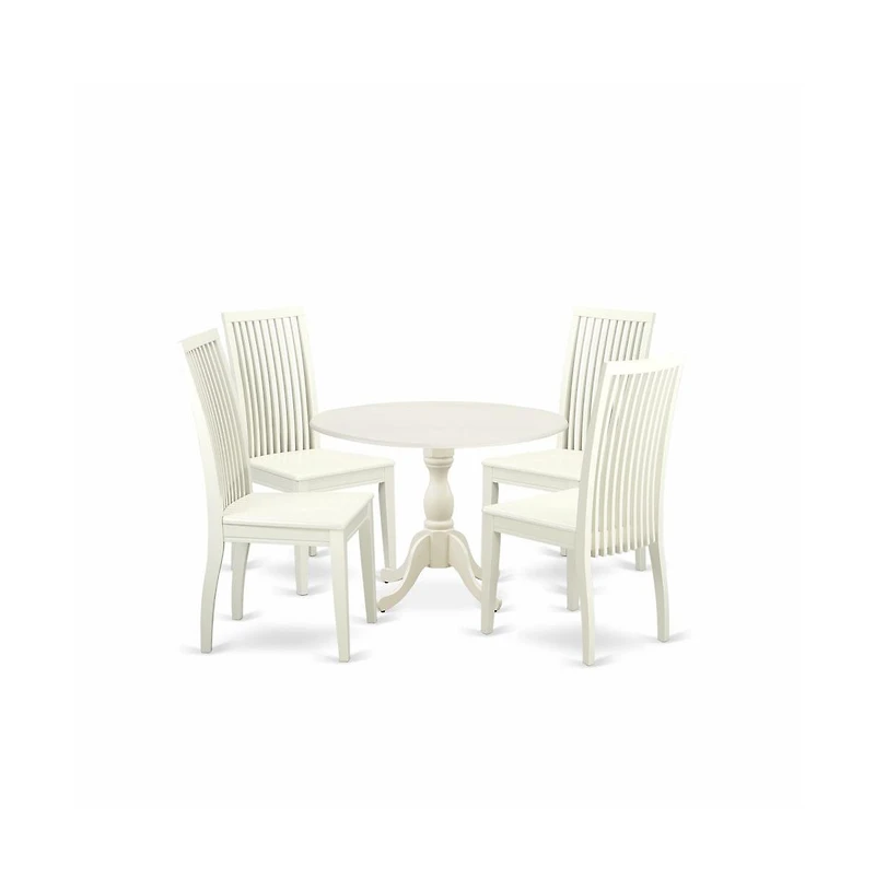 East West Furniture 5 Piece Kitchen Table Set Contains 1 Drop Leaves Dining Room Table and 4 Black Kitchen Chair with Slatted Back