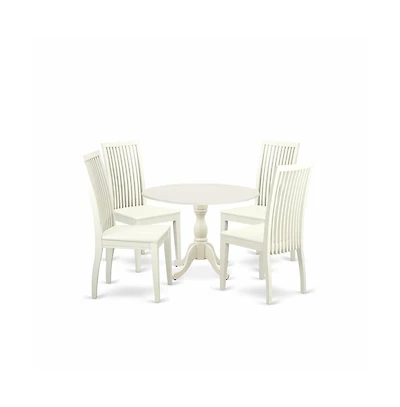 East West Furniture 5 Piece Kitchen Table Set Contains 1 Drop Leaves Dining Room Table and 4 Black Kitchen Chair with Slatted Back