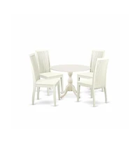 East West Furniture 5 Piece Kitchen Table Set Contains 1 Drop Leaves Dining Room Table and 4 Black Kitchen Chair with Slatted Back