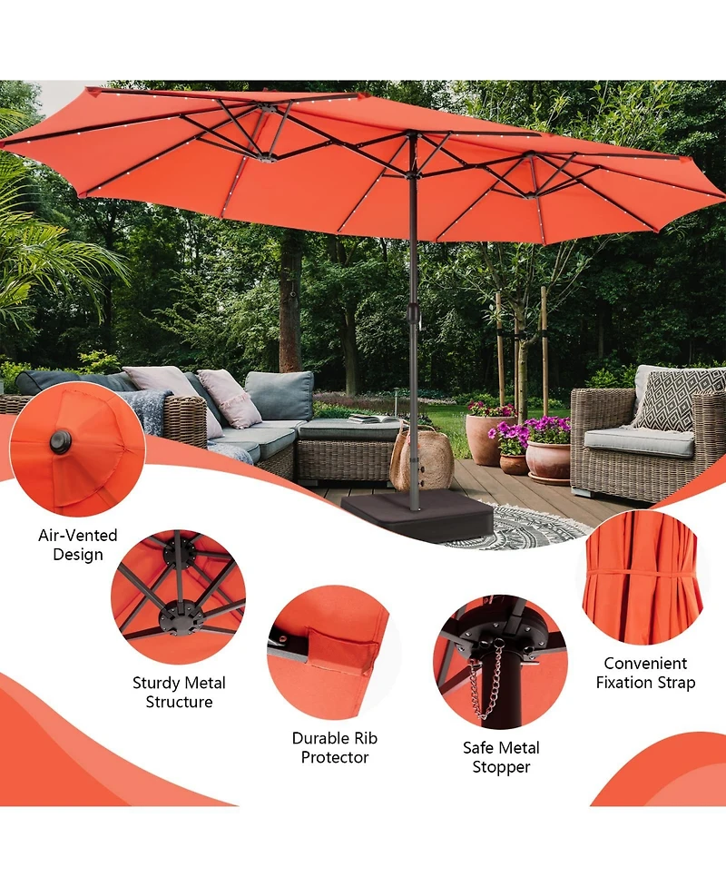 15FT Double-Sided Solar Patio Umbrella