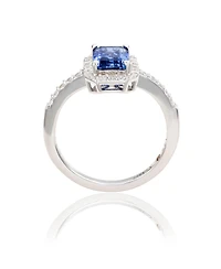 Suzy Levian Sterling Silver Emerald Cut Sapphire & Created White Halo Ring