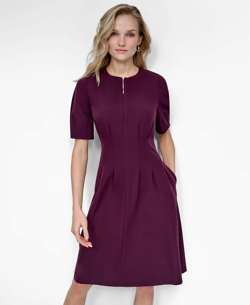 Dkny Women's Short Sleeve Crew Neck Fit & Flare Dress
