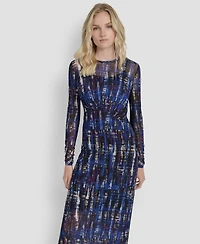 Dkny Women's Long Sleeve Crew Neck A Line Dress