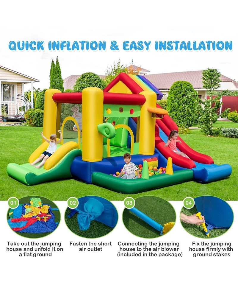 Inflatable Bounce Castle with Double Slides and 735W Blower