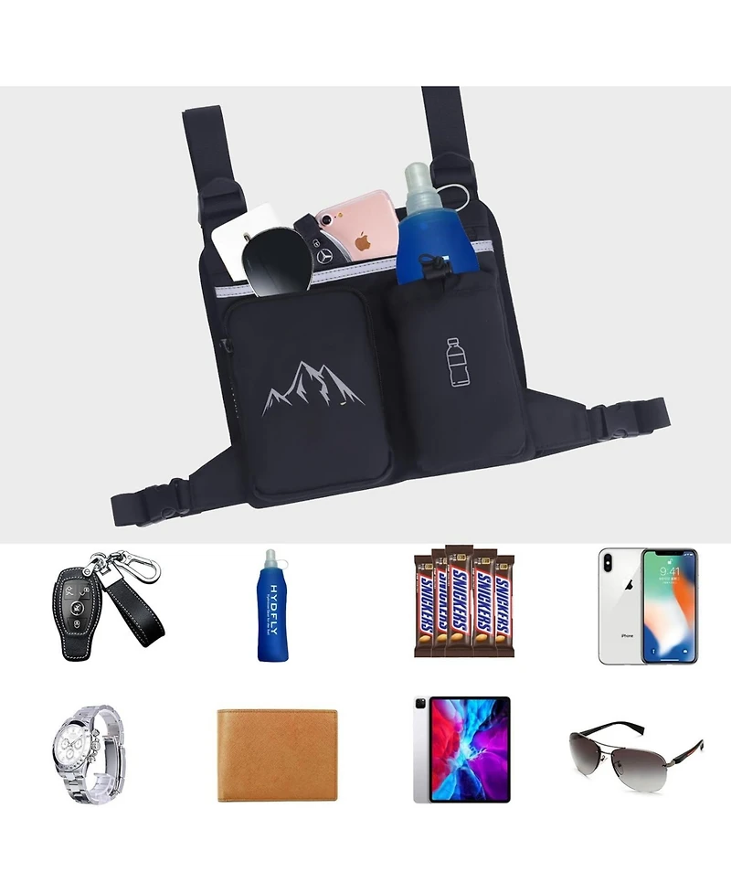 Chest Pack Running Vest with Hydration Bottle, Reflective Gear Sport Chest Bag for Men Women(Black Hydration Bottle)